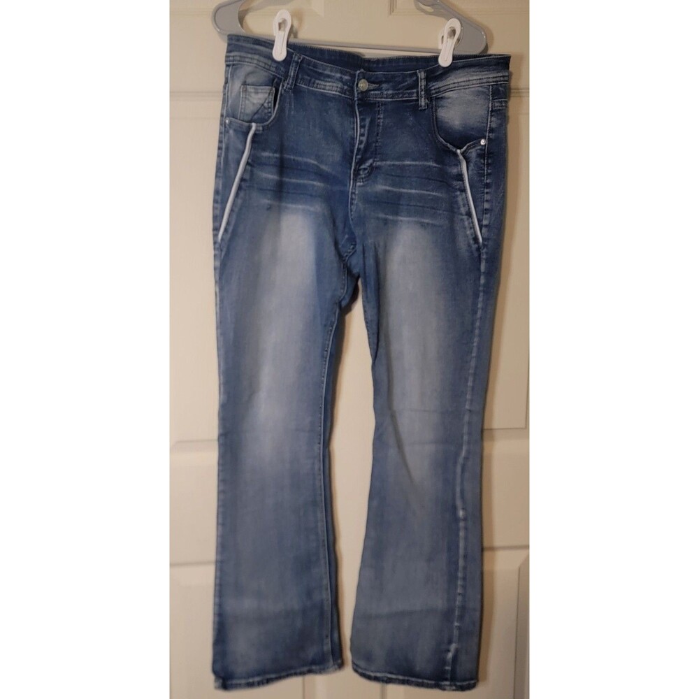 American Flag Jeans Womens Xl Blue Straight Patriotic Stars Stripes Denim